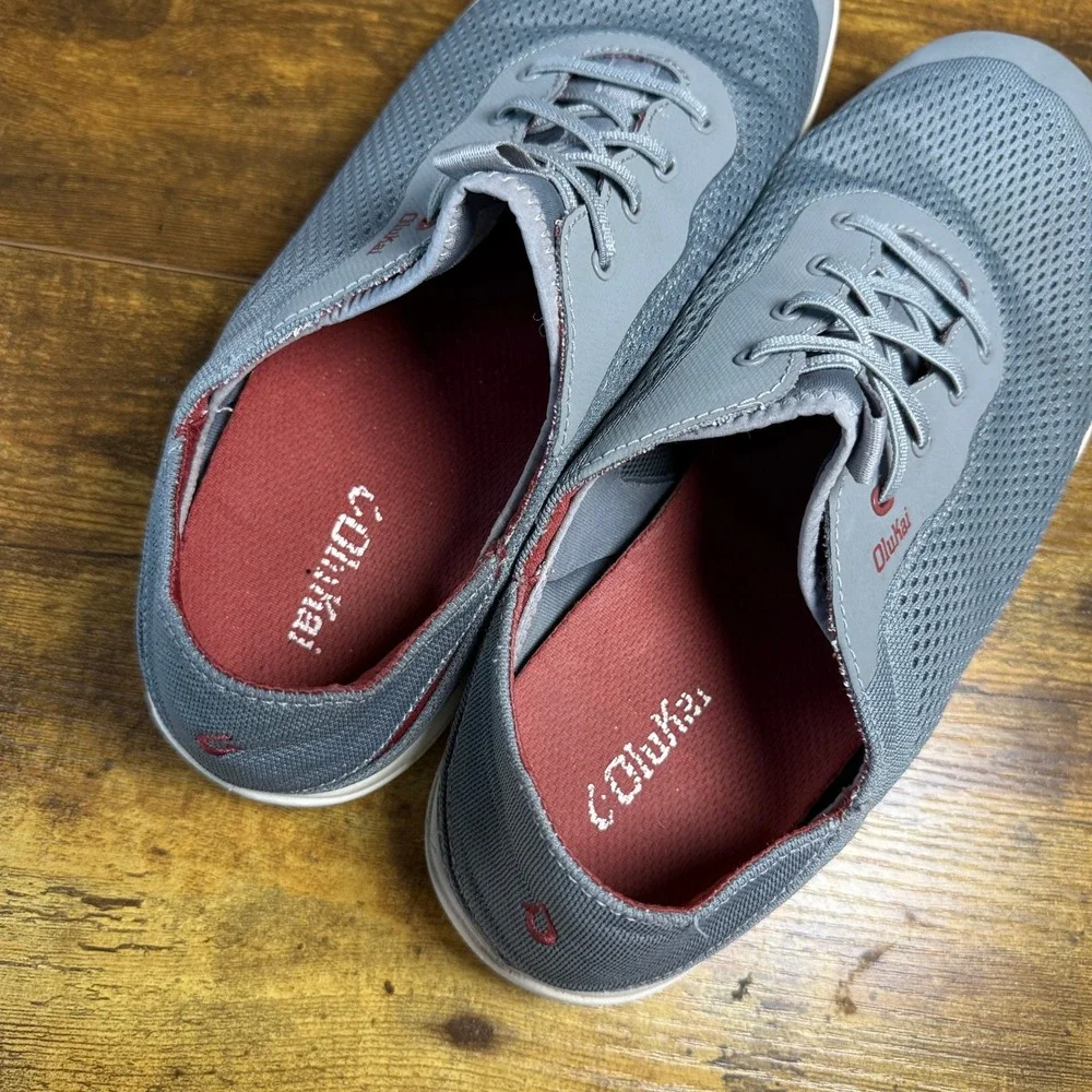 OluKai Moku Pae 10472-25RX Gray Mesh Textile Boat Shoes Mens Size 12